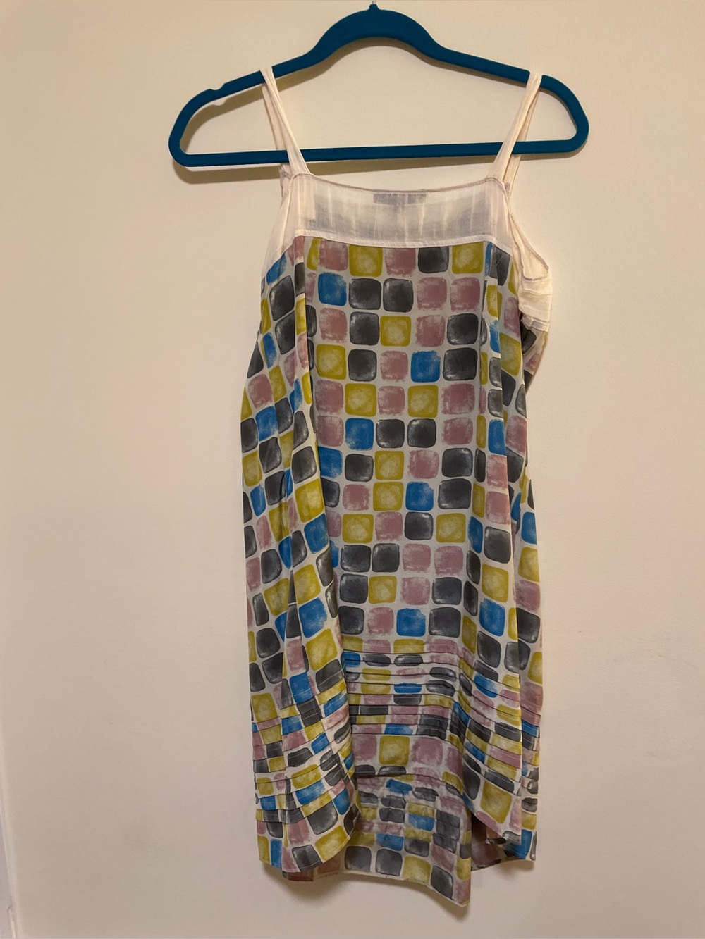 Lightweight Multicolor Square-Print Slip Dress